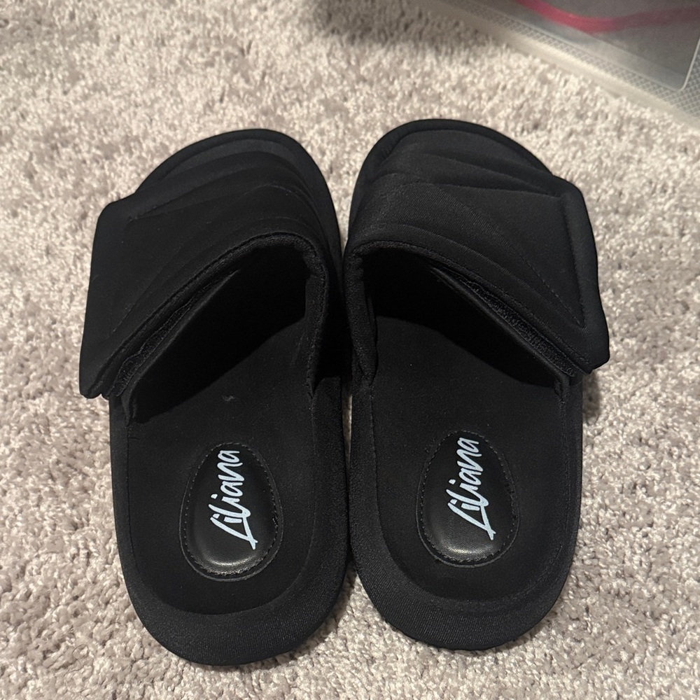 Liliana Quilted Black Slide Sandals - Picture 3 of 4